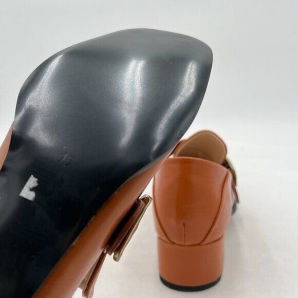 YDN Brown Square Toe Loafers Slip on Block Low Heel Pump Buckle Formal Wear Shoe - Picture 6 of 8